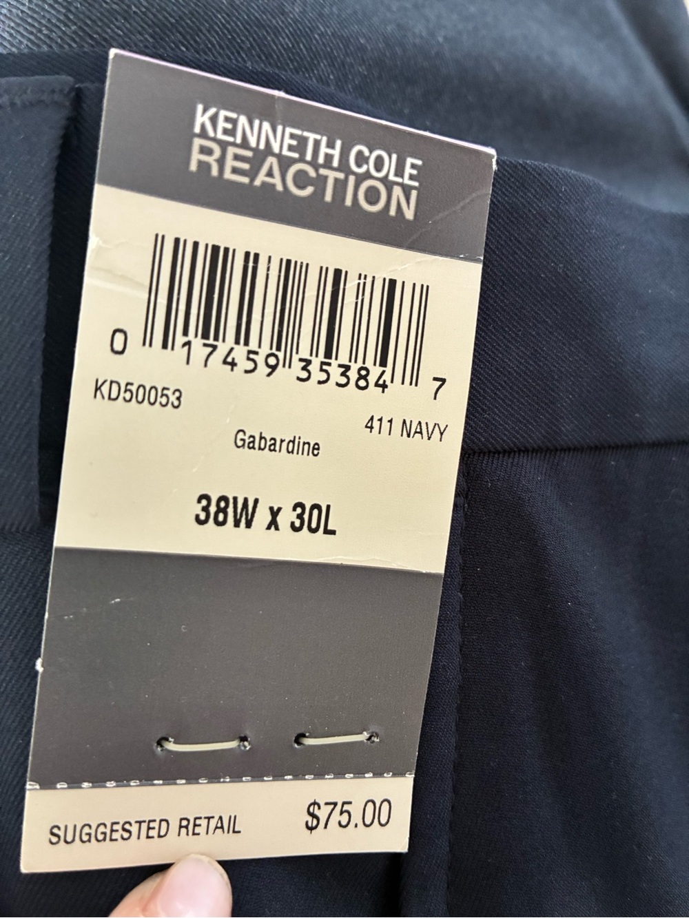 NWT Kenneth Cole Reaction Navy Gabardine Pants - 38W X 30 L